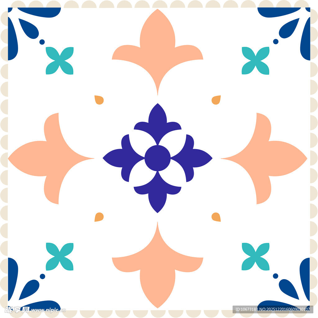 复古风几何花卉瓷砖图案