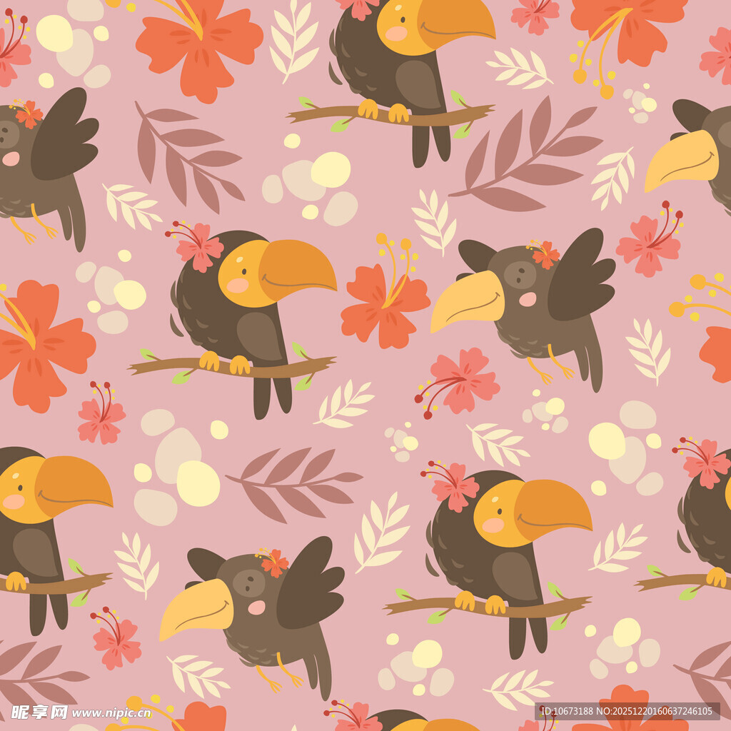 巨嘴鸟花卉图案背景图