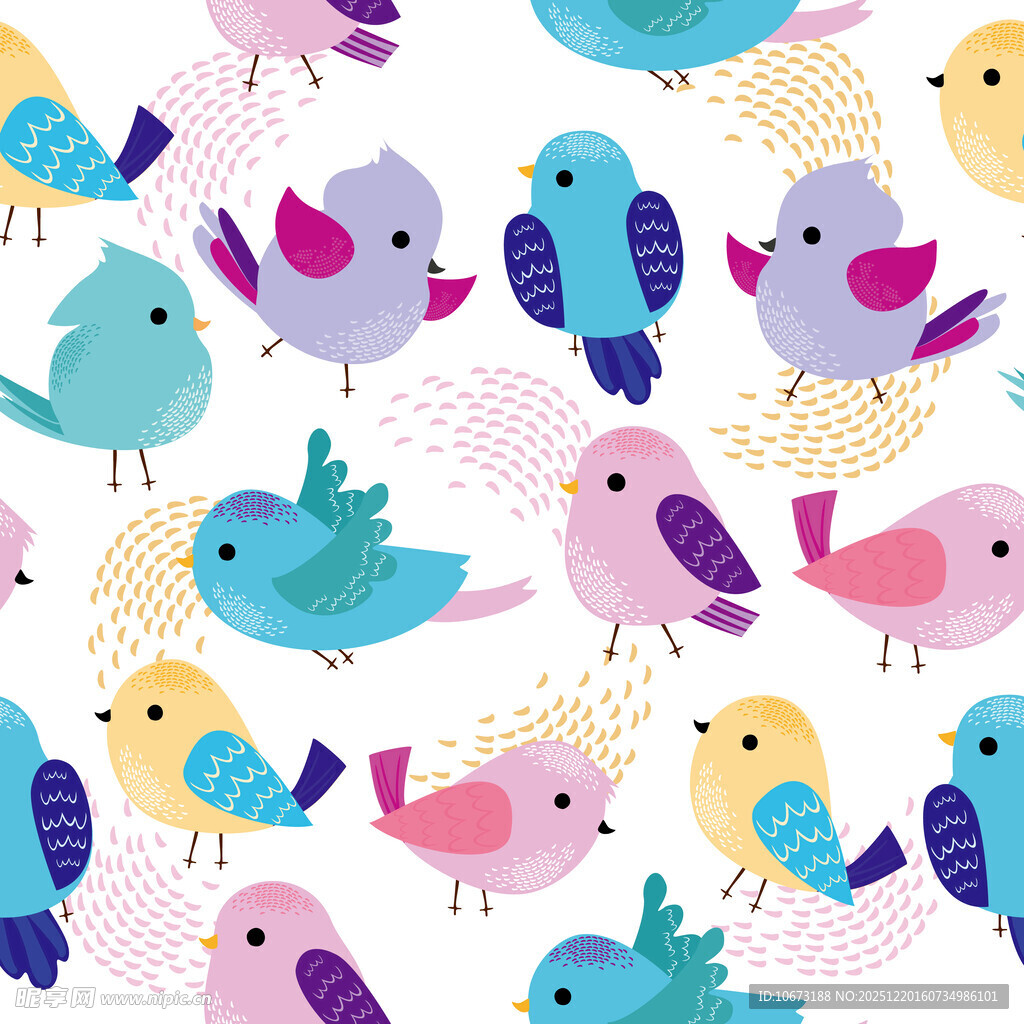 多彩小鸟无缝图案背景