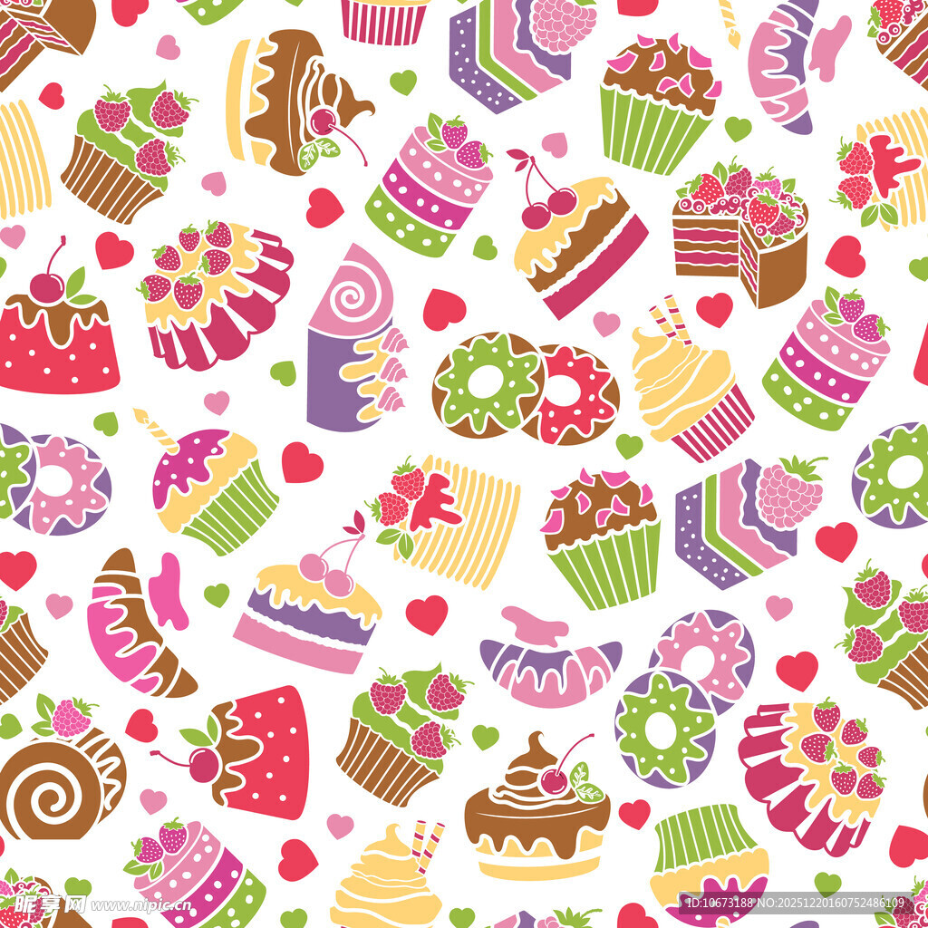 多彩缤纷的美味糕点图案