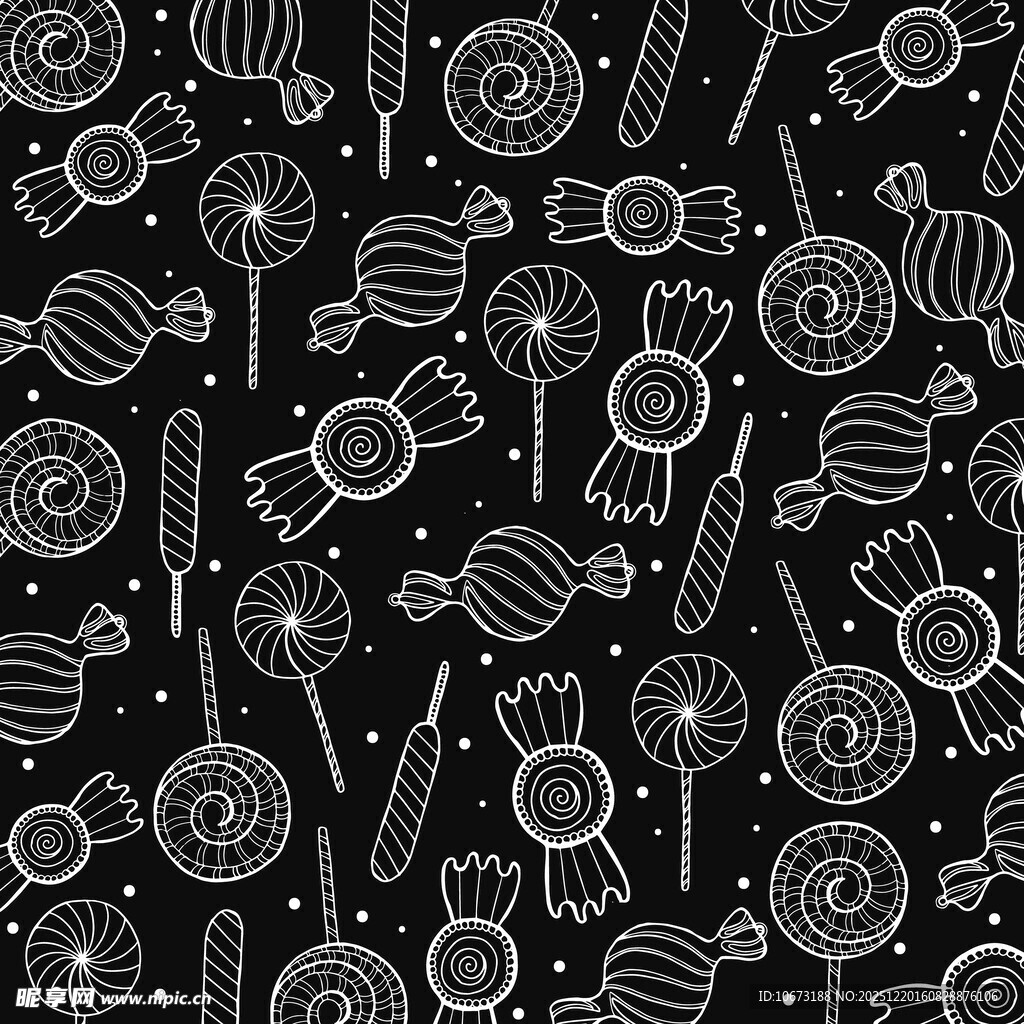 手绘糖果黑白图案背景