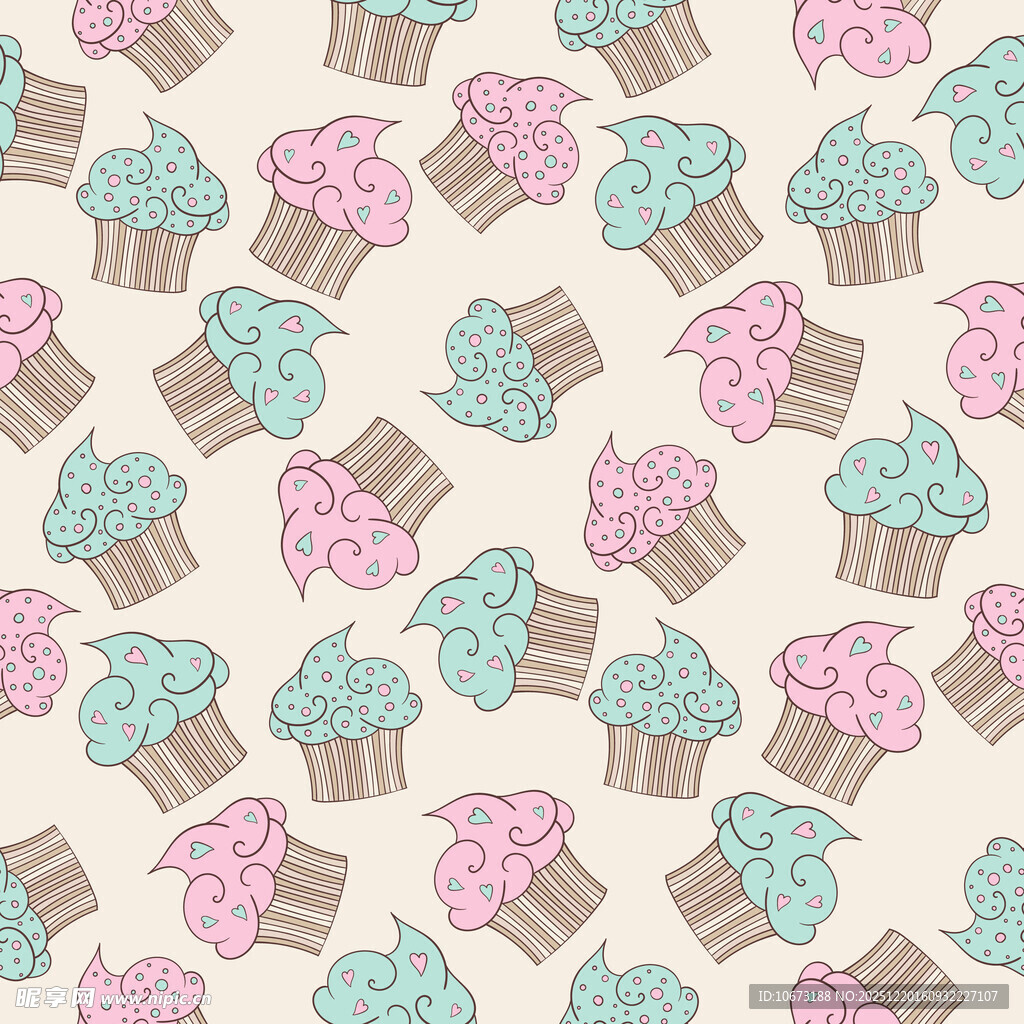 可爱纸杯蛋糕无缝图案背景