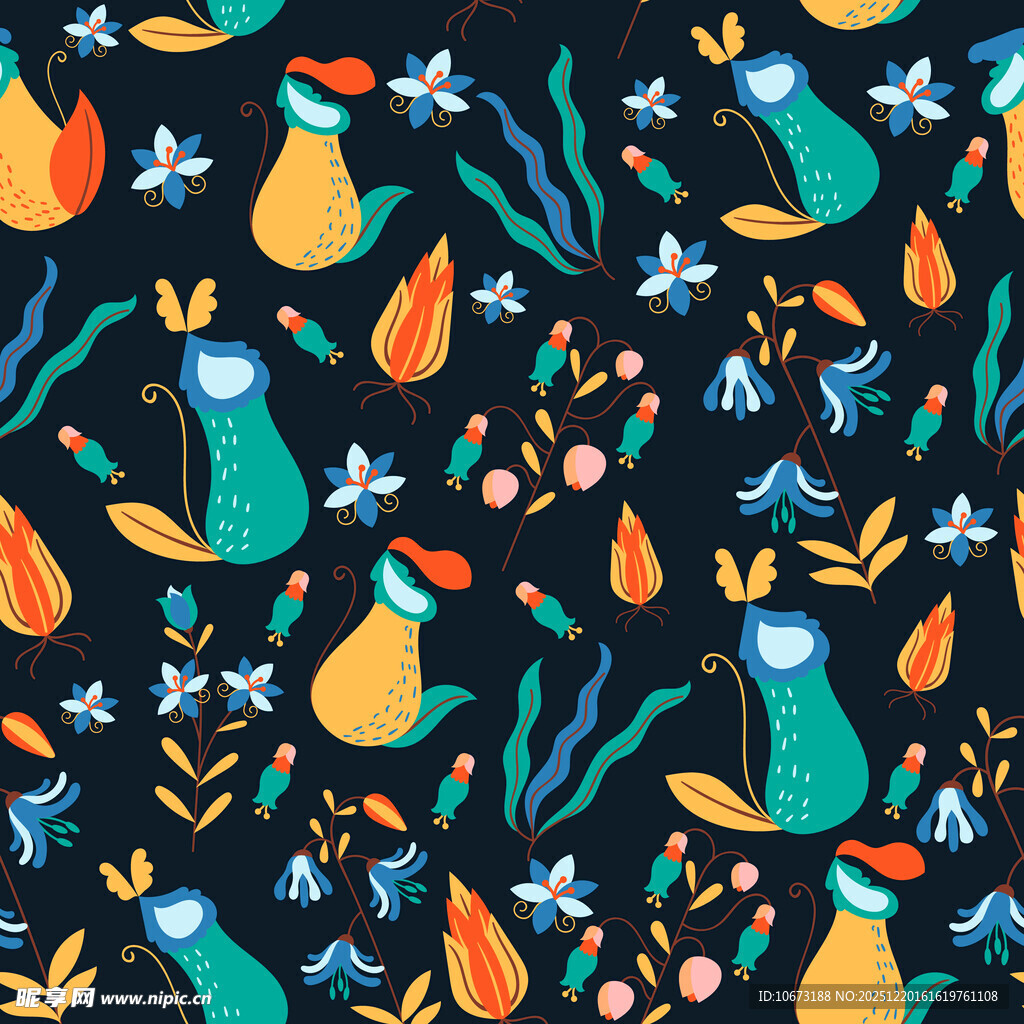 多彩花卉植物图案背景