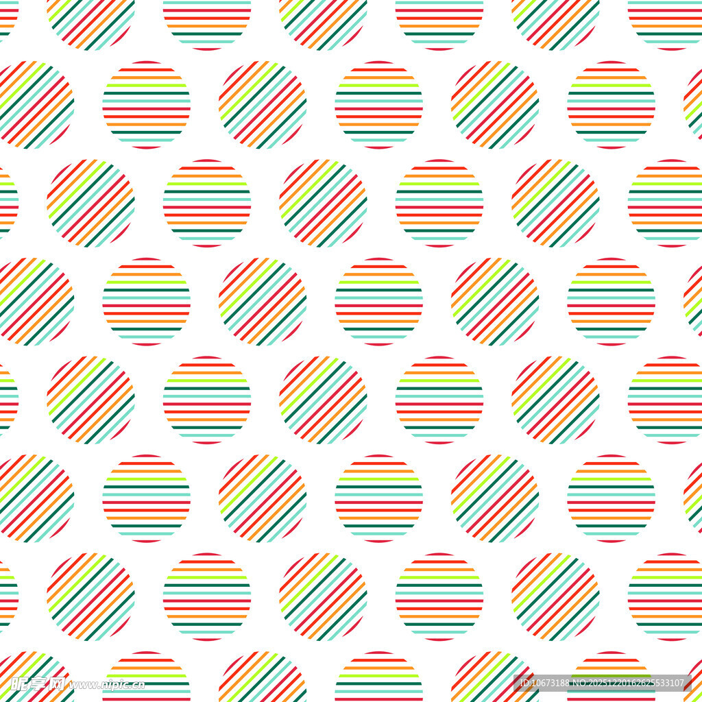 彩色条纹圆球无缝图案