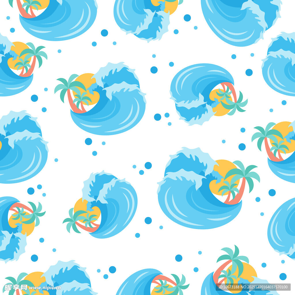 夏日海浪与椰树图案设计
