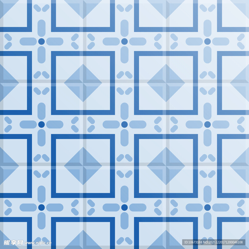 蓝白几何图案瓷砖纹理