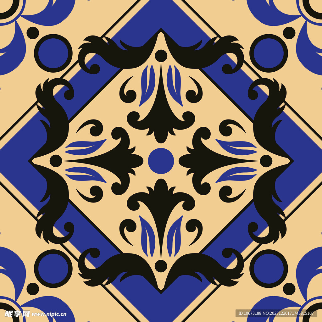 蓝黄几何花纹瓷砖图案
