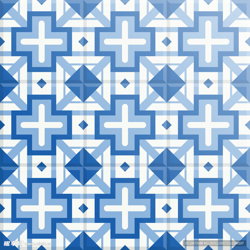 蓝白几何图案瓷砖纹理