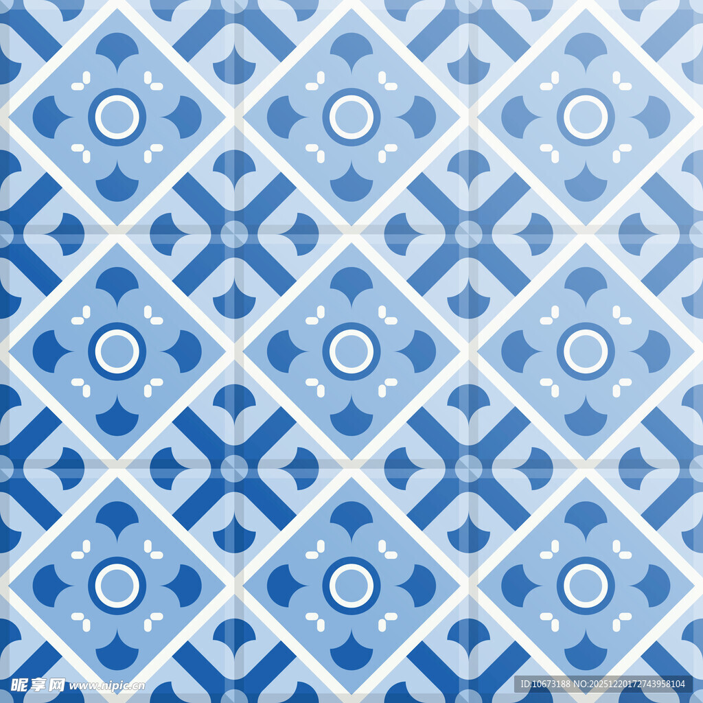 蓝白几何图案瓷砖纹理
