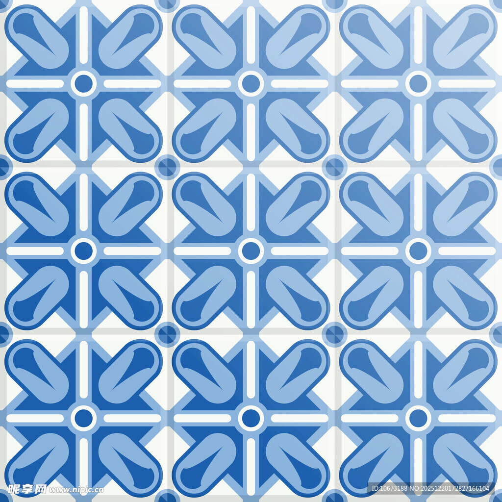 蓝白几何图案瓷砖纹理
