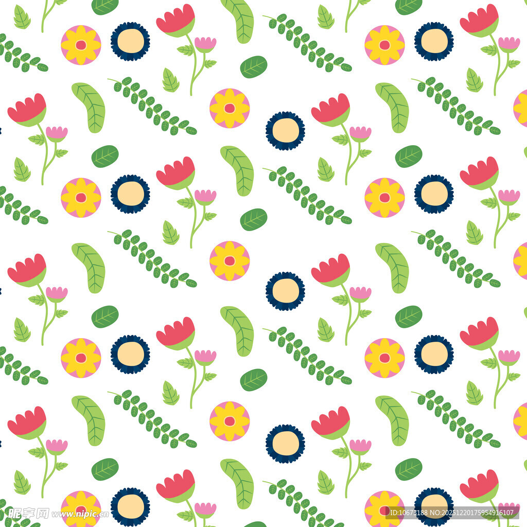 多彩花卉植物无缝图案