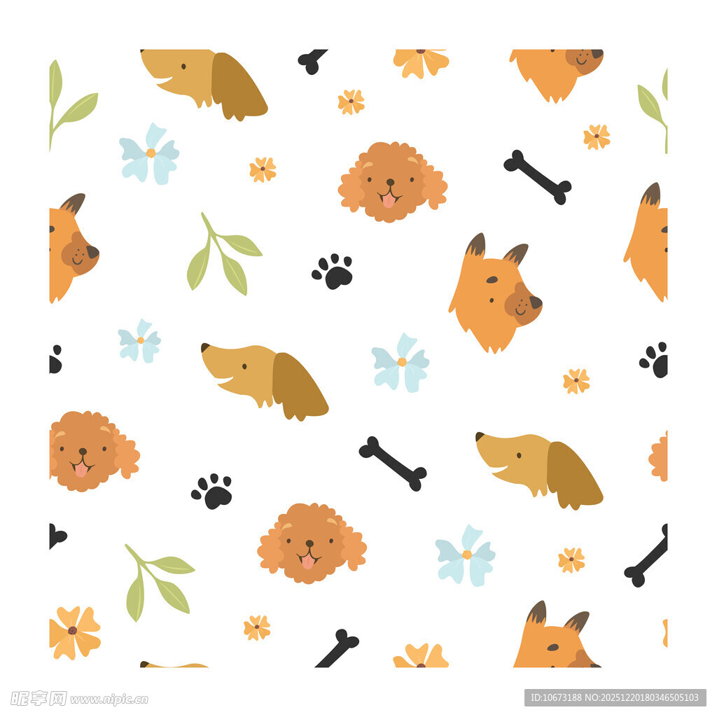 可爱动物花卉无缝图案