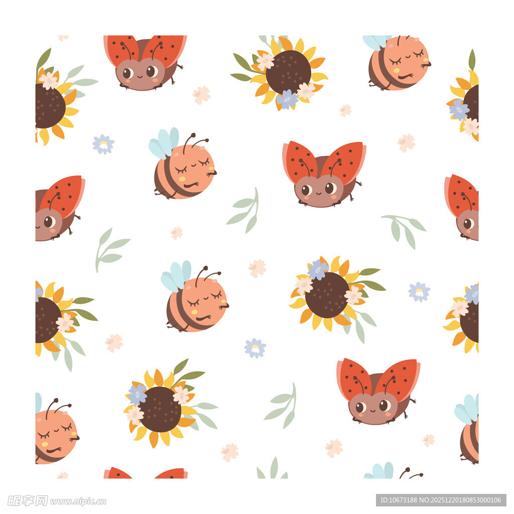可爱动物花卉图案背景