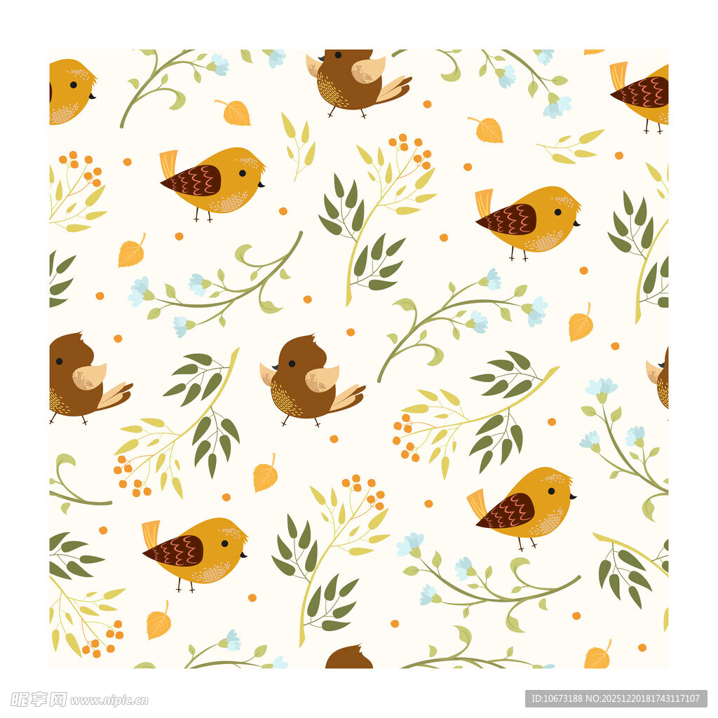 小鸟花卉图案的清新背景图