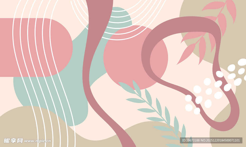 抽象几何植物线条插画