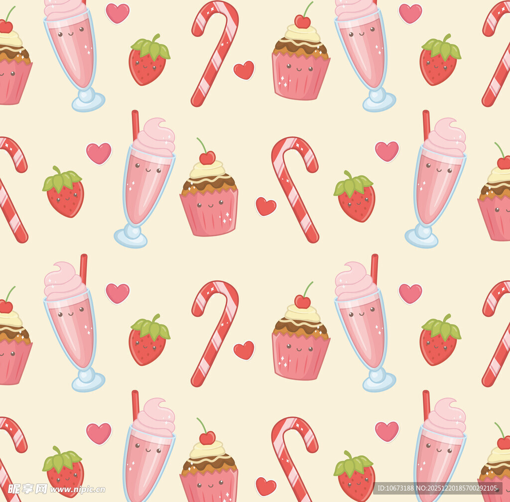 甜美草莓甜点无缝图案