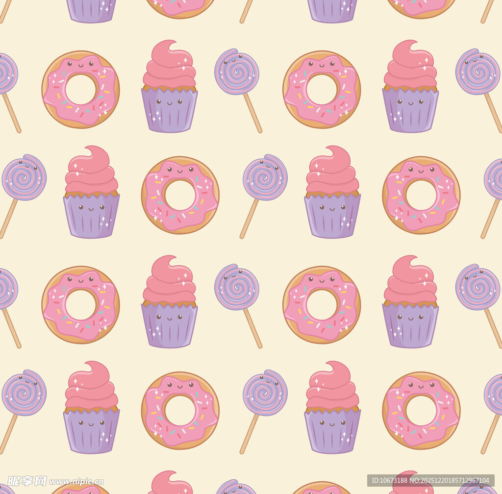 可爱甜点无缝图案背景