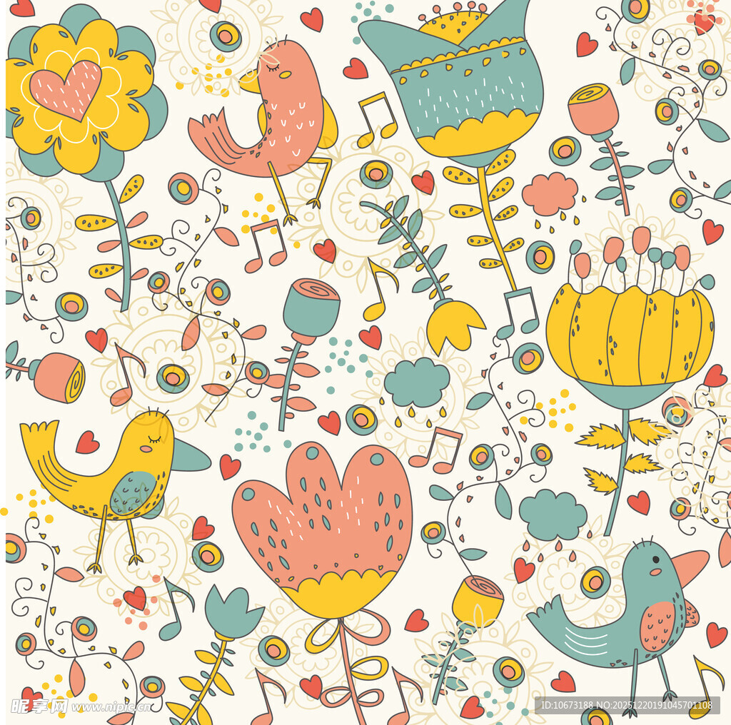 可爱花鸟图案背景设计