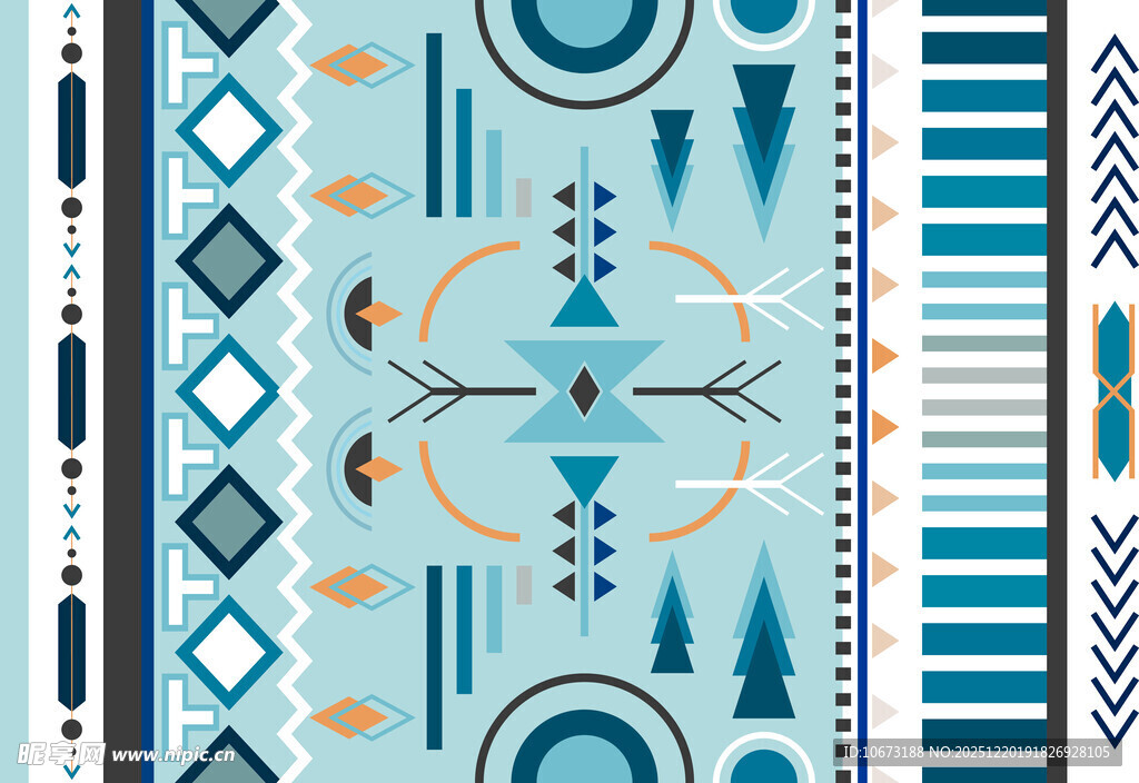 几何图案蓝调民族风地毯