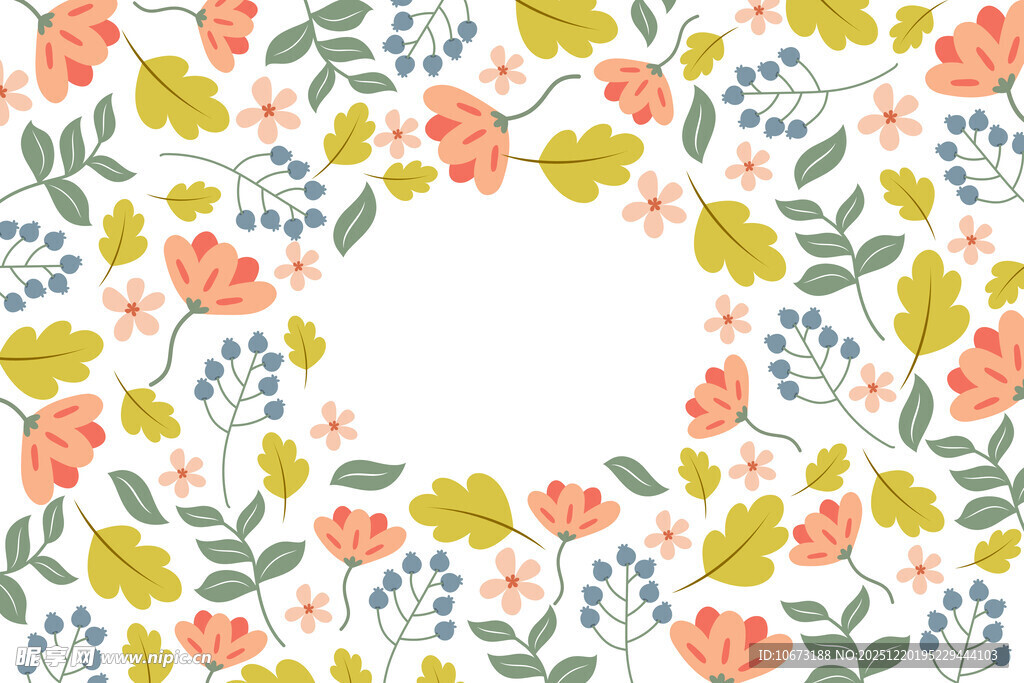 花卉环绕的空白装饰图案