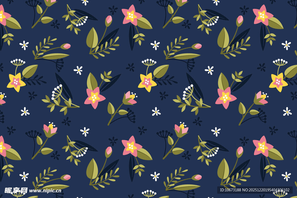 深蓝色底花卉飞鸟图案
