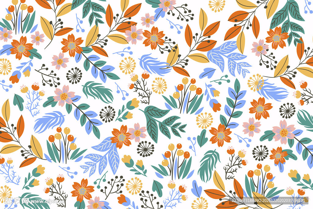多彩花卉植物无缝图案