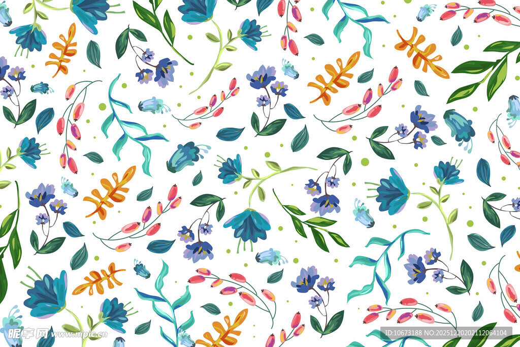 清新手绘花卉植物图案