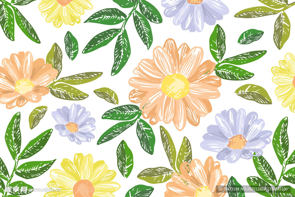 手绘多彩花卉图案背景