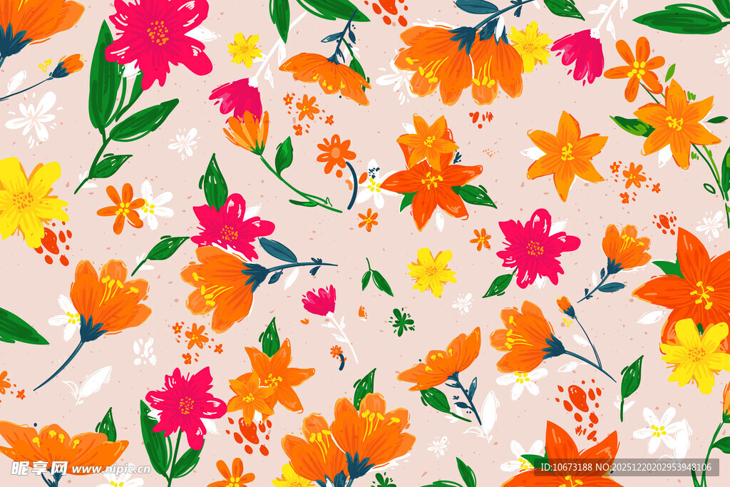 多彩花卉图案布料纹理