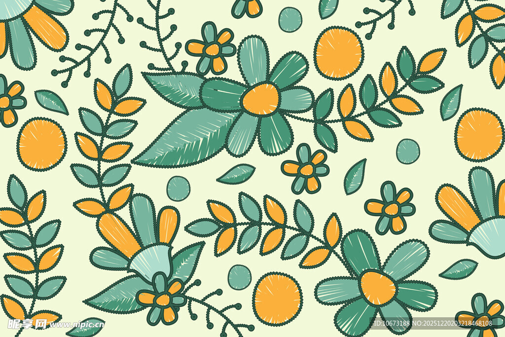 清新手绘花卉植物图案