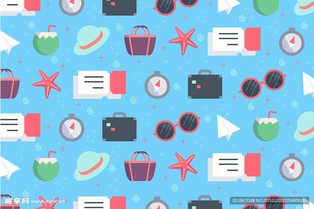 多彩旅行元素无缝图案