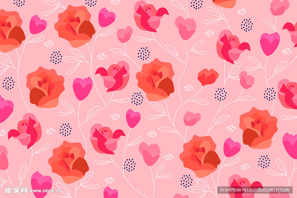 粉色爱心玫瑰图案背景