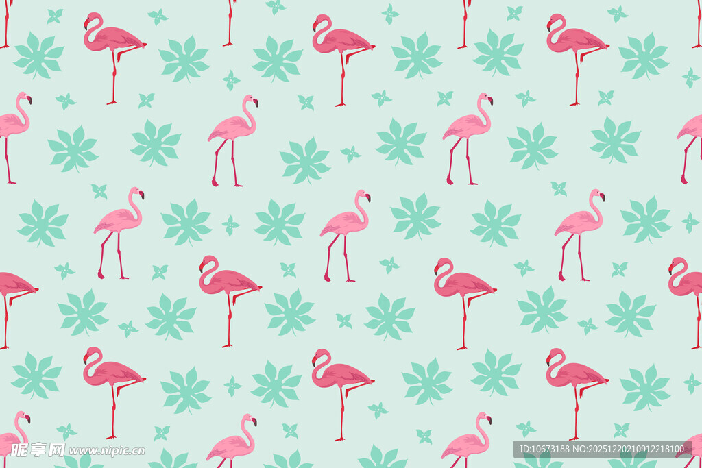 火烈鸟与棕榈叶图案背景