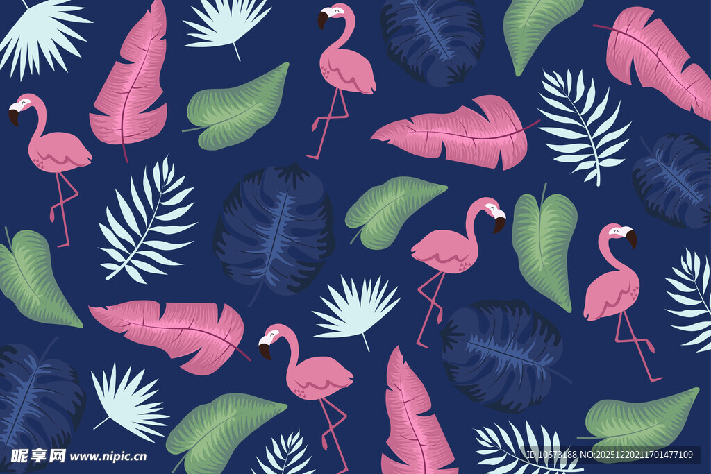 火烈鸟与热带植物图案