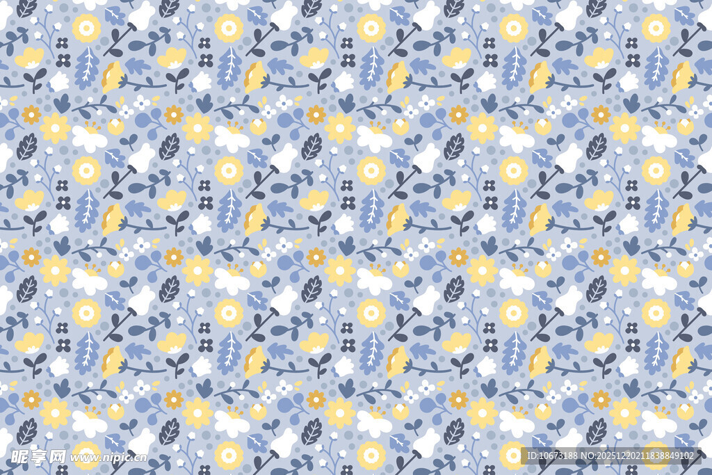 蓝黄花卉图案背景纹理