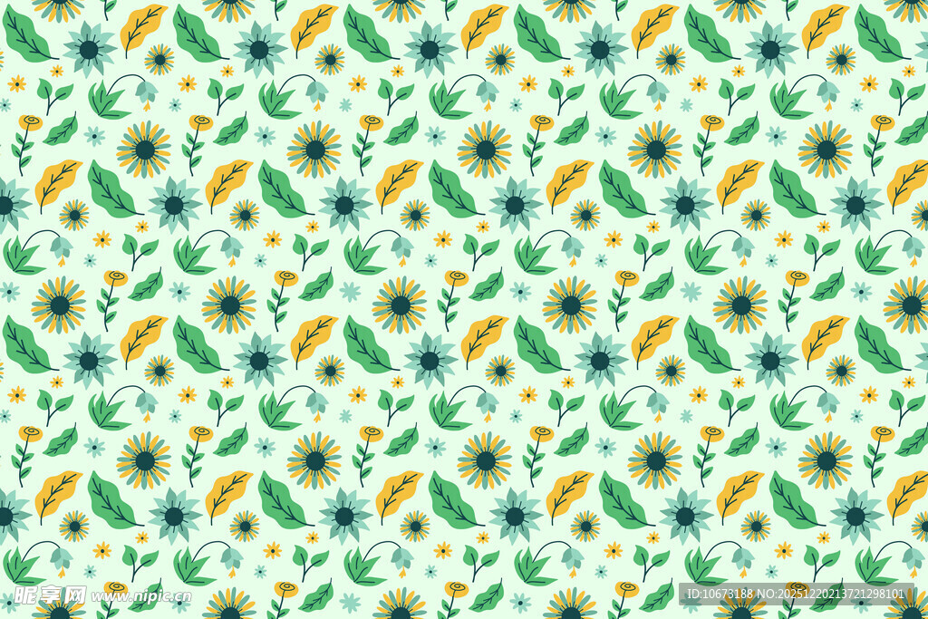 清新多彩植物图案背景