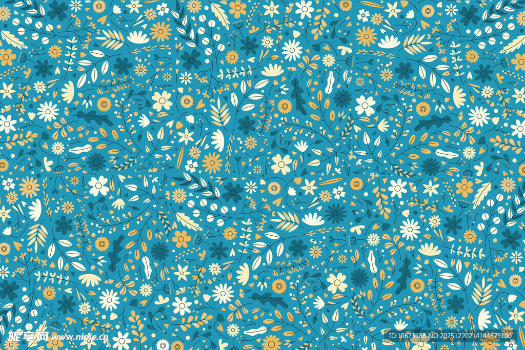 蓝色碎花图案布料纹理