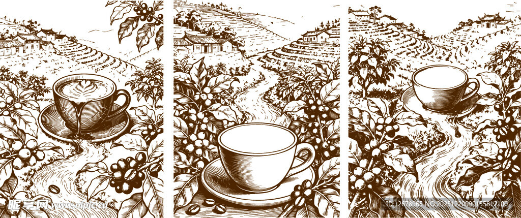 复古风咖啡场景插画