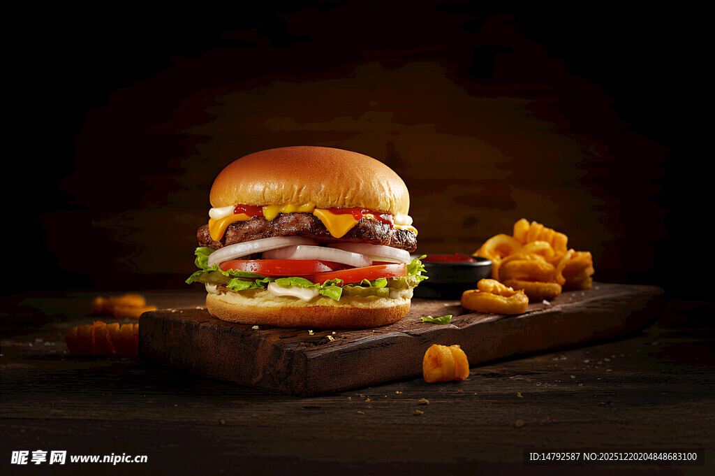 美味汉堡配香脆薯条