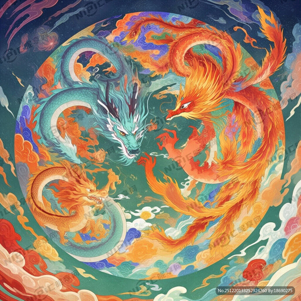 龙凤呈祥 龙飞凤舞 圆形