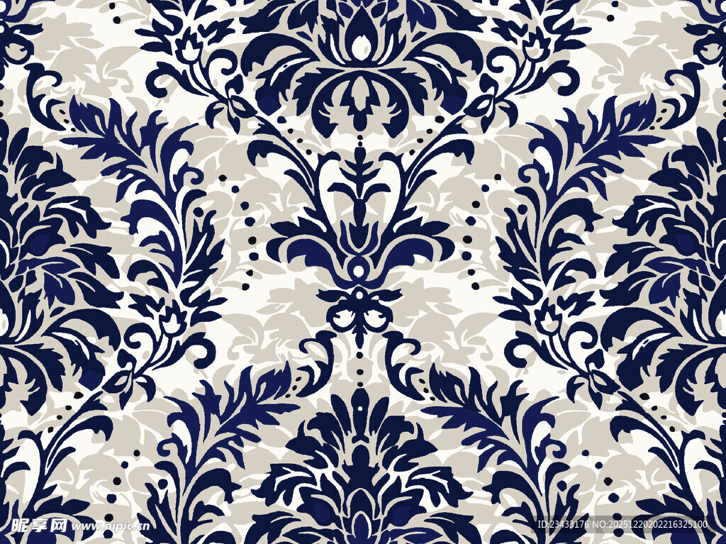 蓝白花卉复古花纹图案