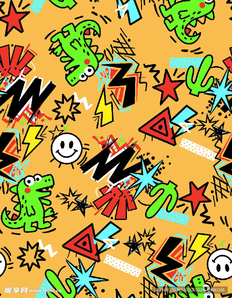 多彩涂鸦风卡通图案背景