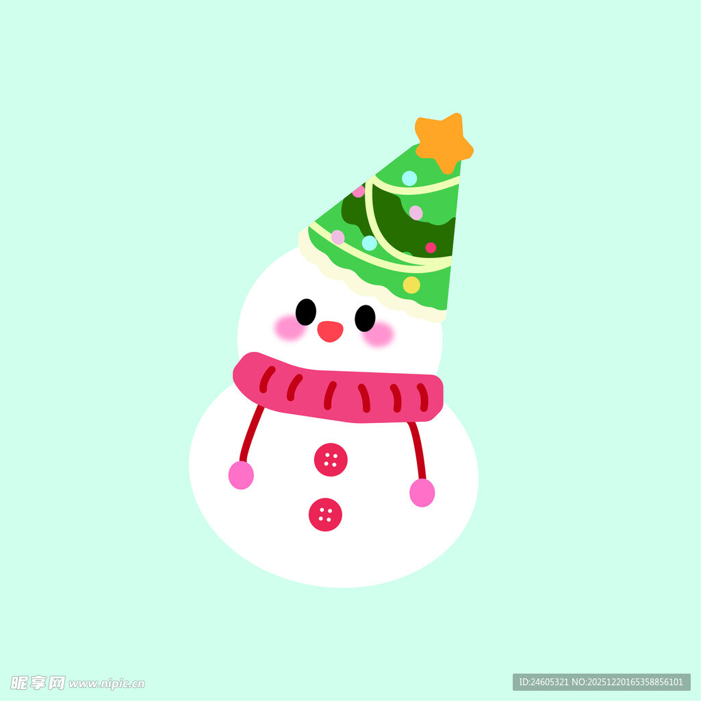 可爱雪人戴着圣诞风帽子