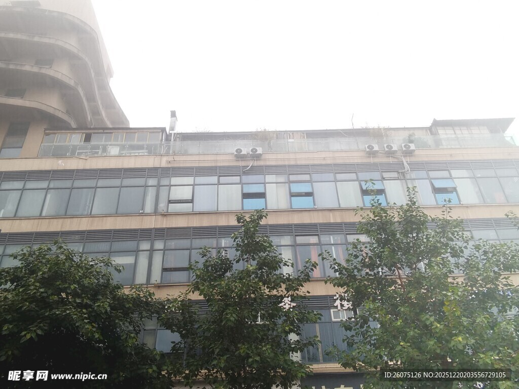 雾中建筑与绿植景观