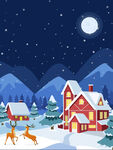 雪夜乡村美景