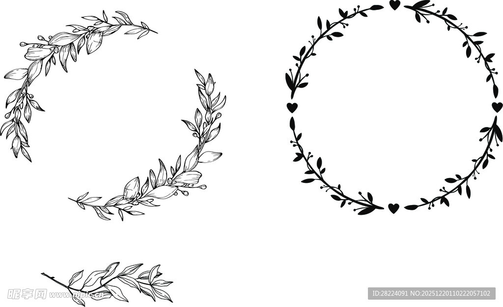 手绘简约植物花环图案
