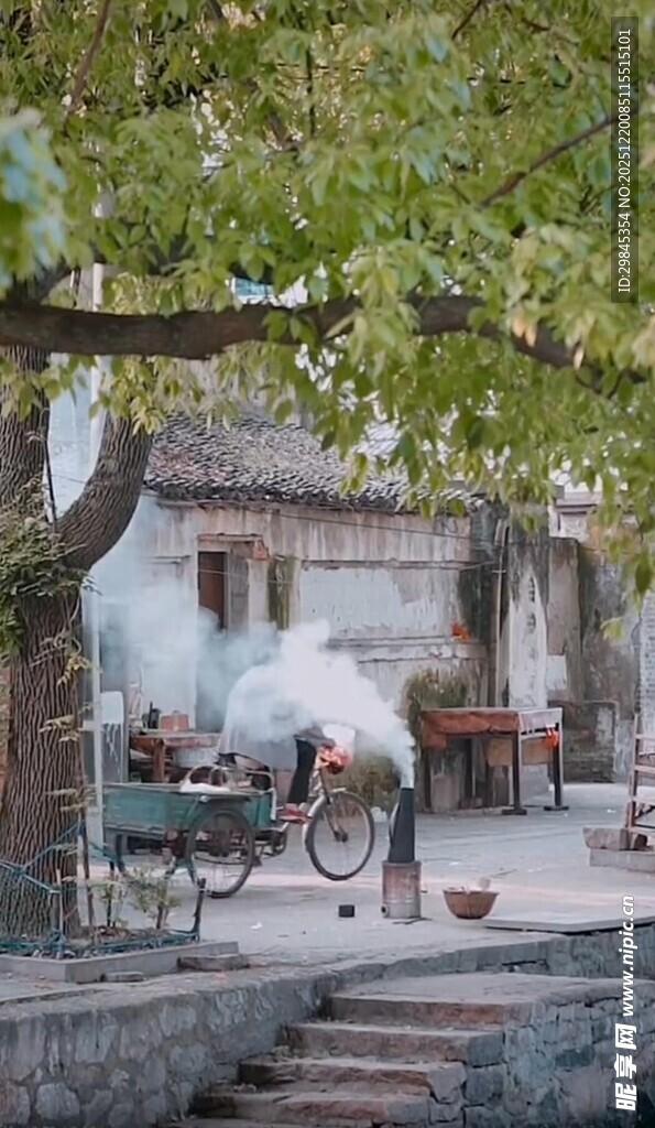 古树下的闲适庭院场景