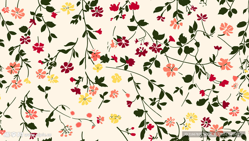 花卉樱桃图案的精美织物