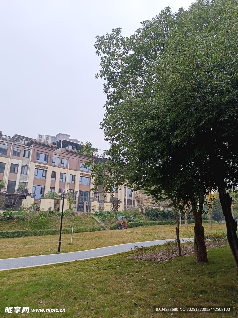 欧式建筑旁的绿意景致