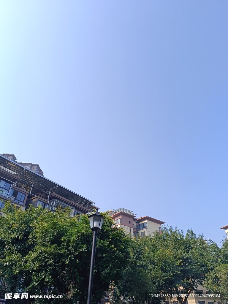 蓝天绿树旁的建筑景观